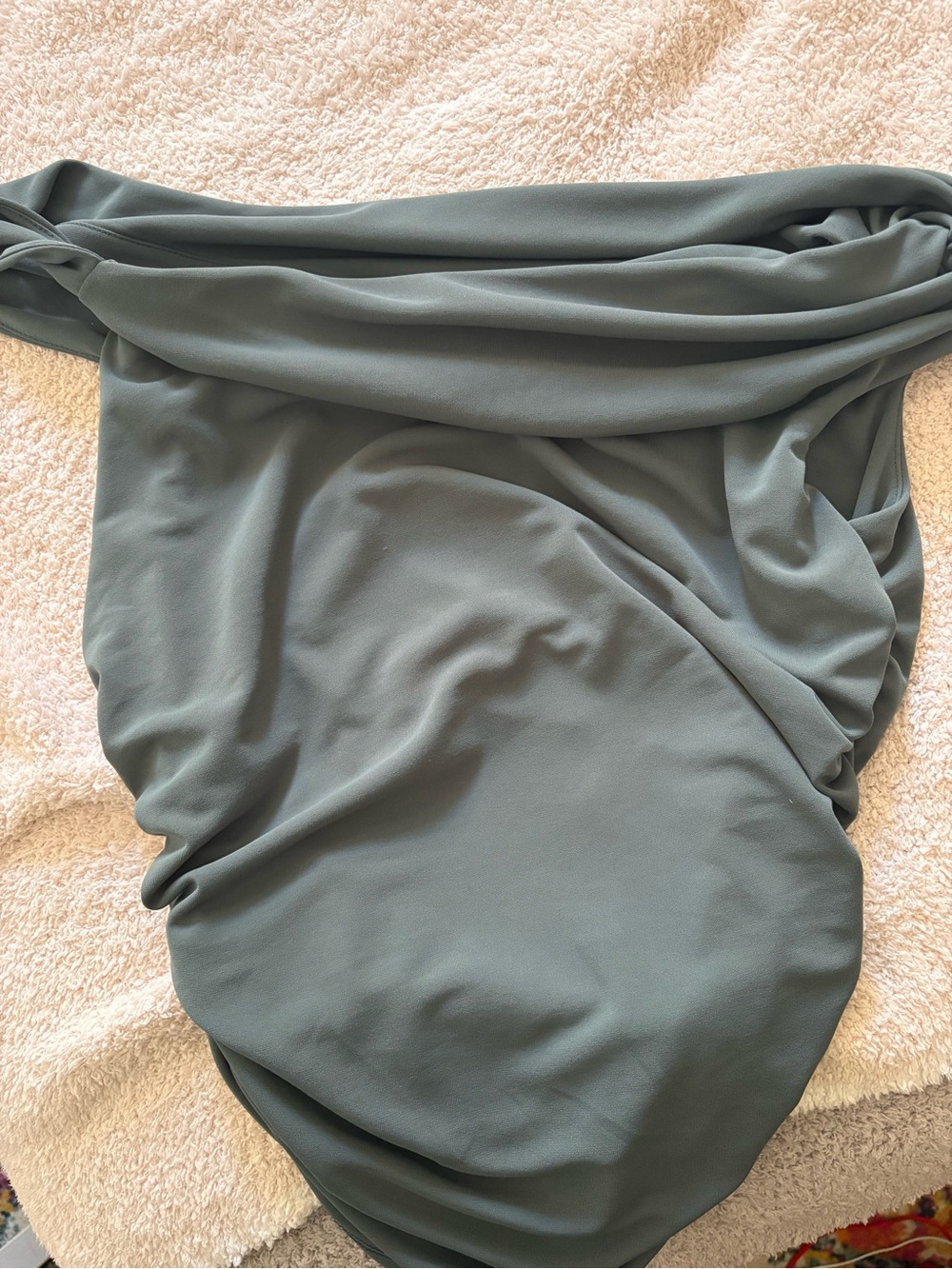 Zara Draped Off-Shoulder Dress in Blue Gray